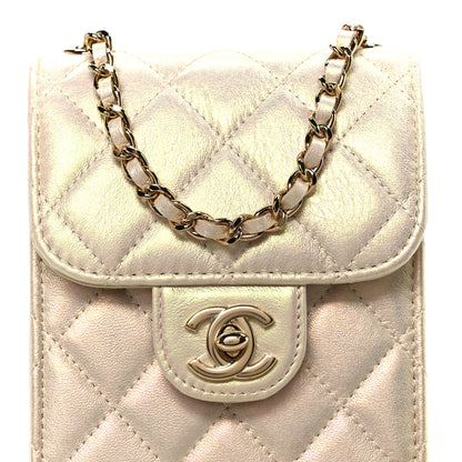 Chanel Iridescent Lambskin Quilted CC Phone Holder Ivory 10 of 13
