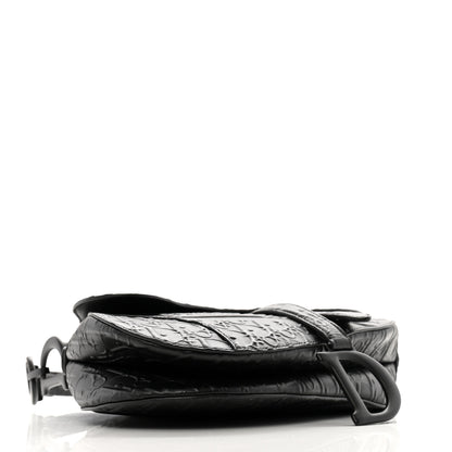 Christian Dior Calfskin Embossed Oblique Saddle Bag Black 4 of 12