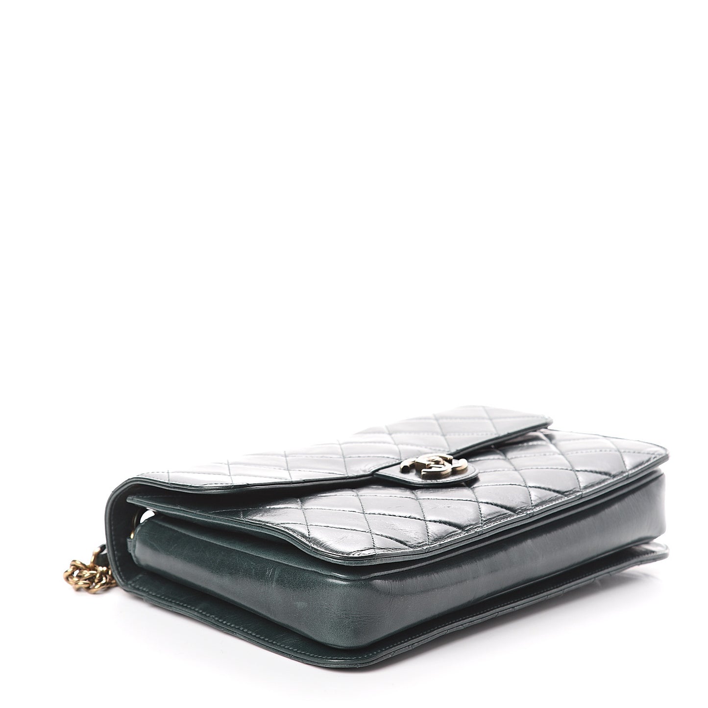 Glazed Calfskin Quilted Perfect Edge Large Flap Green