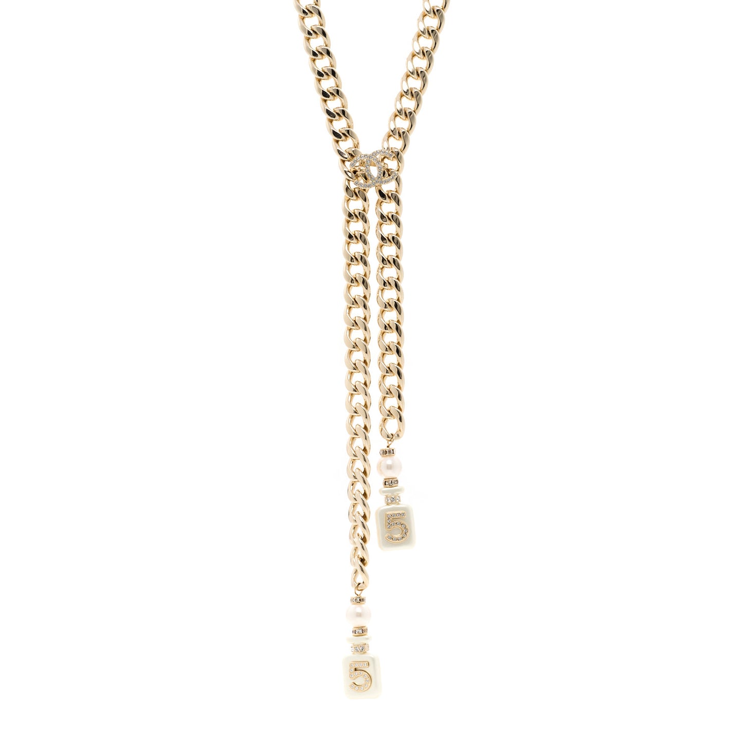 Pearl Resin Crystal CC No 5 Perfume Bottle Chain Gold