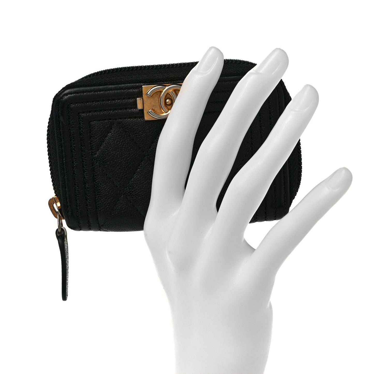 Caviar Quilted Boy Zip Around Coin Purse Wallet Black