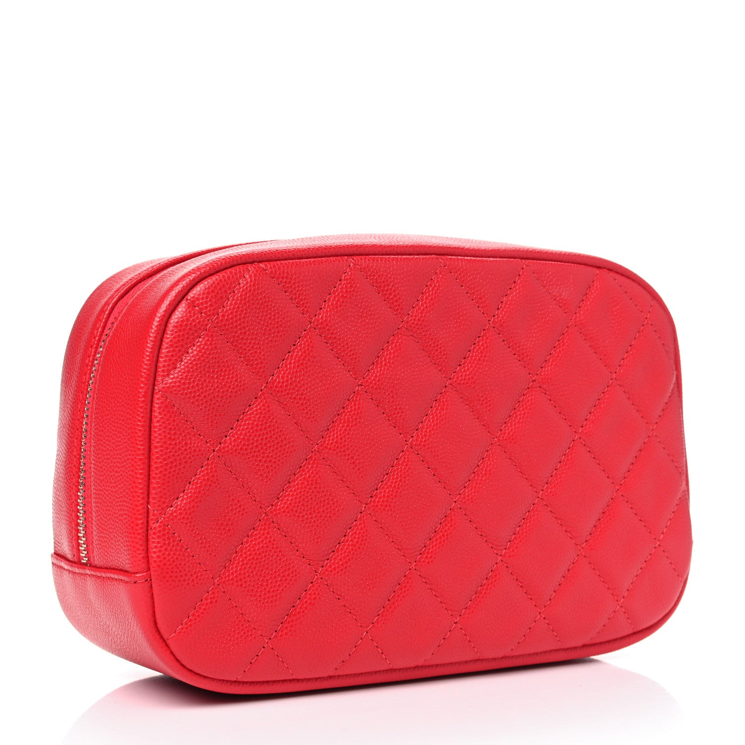 Chanel Caviar Quilted Medium Curvy Pouch Cosmetic Case Red 2 of 4