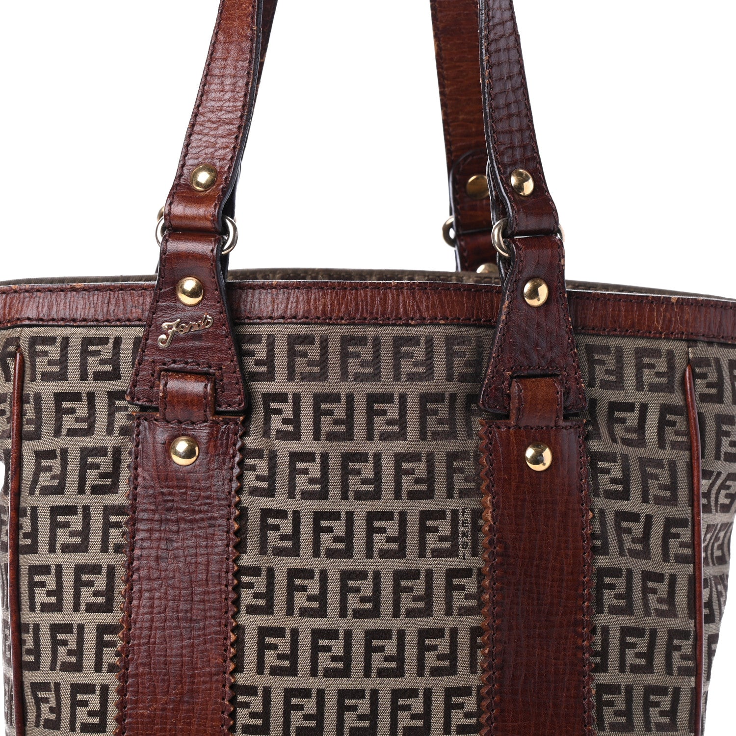 Fendi Zucchino Vitello Shopping Tote Mogano Panna Bruciato 12 of 14