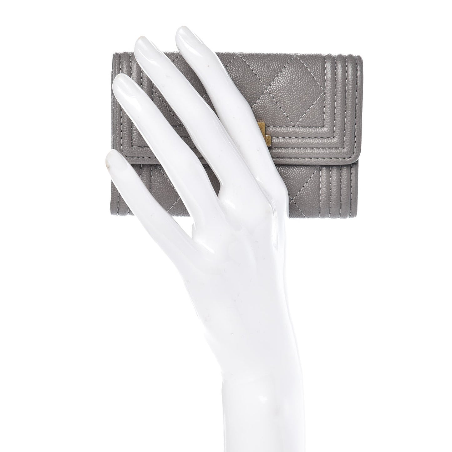 Caviar Quilted Boy Flap Card Holder Grey
