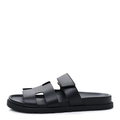 Hermes Calfskin Womens Chypre Sandals 38.5 Black 1 of 12