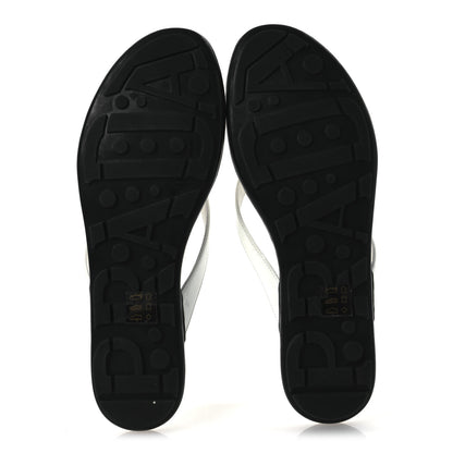 Prada Patent Calfskin Logo Thong Sandals 40 White 7 of 12