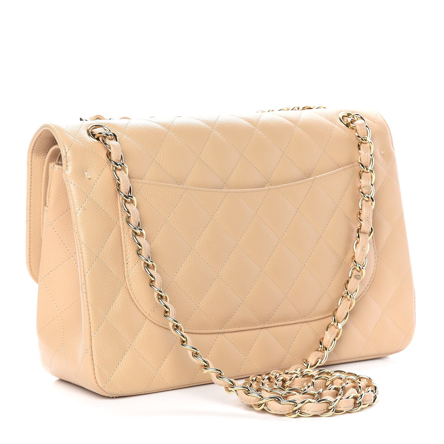 Caviar Quilted Jumbo Double Flap Beige