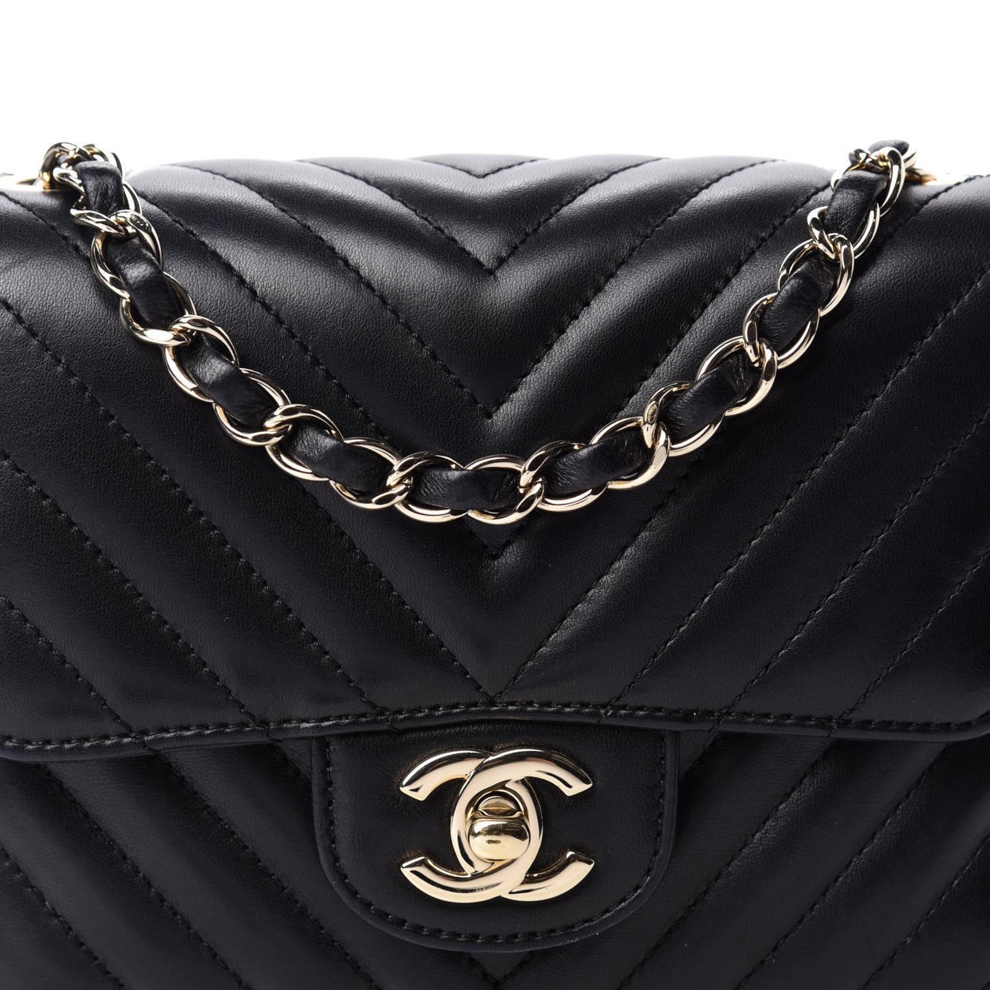 Lambskin Chevron Quilted Mini Square Flap Black