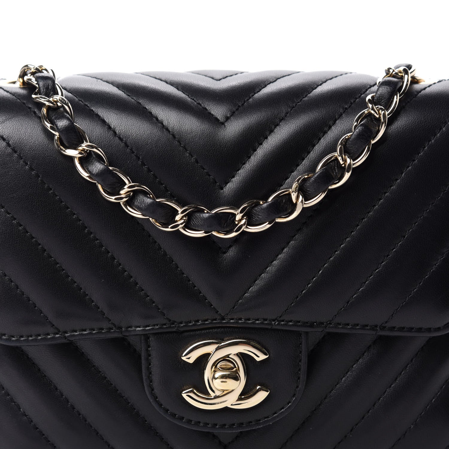 Chanel Lambskin Chevron Quilted Mini Square Flap Black 13 of 14