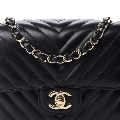 Chanel Lambskin Chevron Quilted Mini Square Flap Black 13 of 14