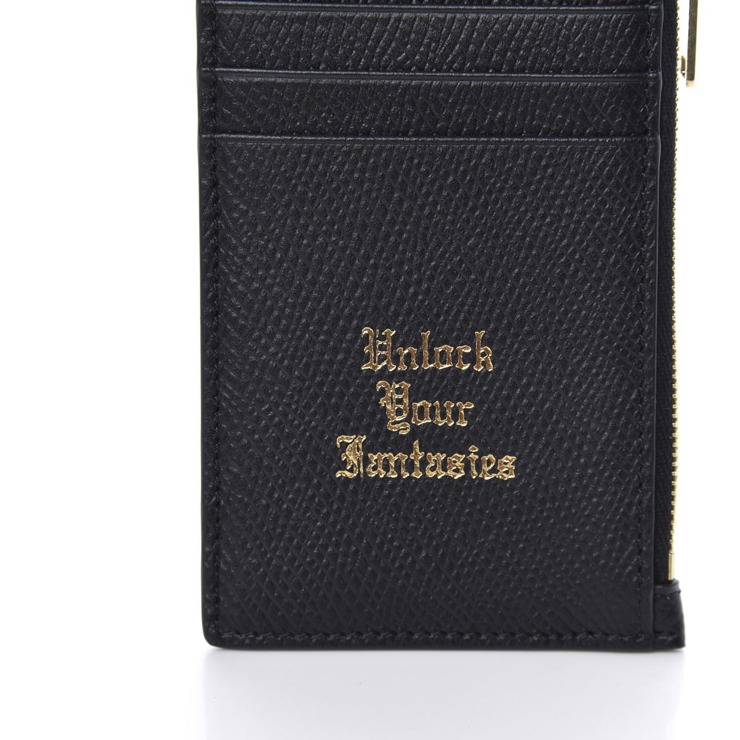 Grained Calfskin Unlock Your Fantasies Zipped Card Holder Black