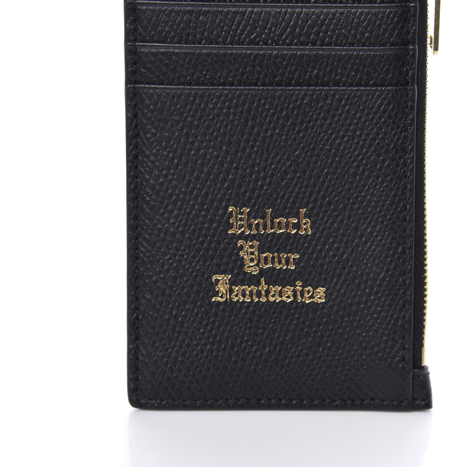 Celine Grained Calfskin Unlock Your Fantasies Zipped Card Holder Black 6 of 9