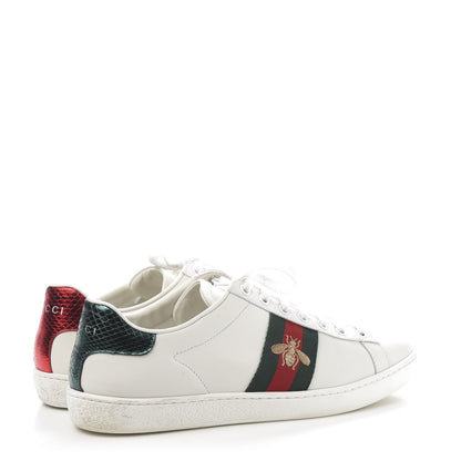 Gucci Calfskin Ayers Bee Embroidered Womens Ace Sneakers 38 White Green 4 of 10