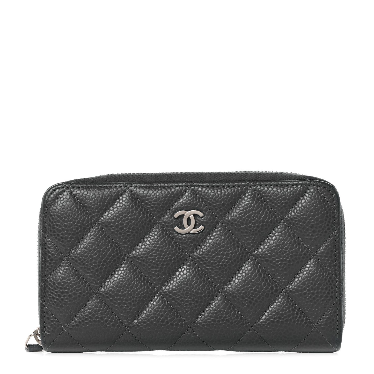 Caviar Quilted Medium Zip Around Wallet Dark Charcoal