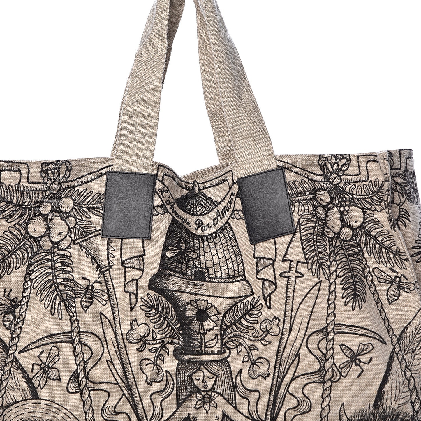X JAYDE FISH Linen Garden Vertical Tote Black Beige