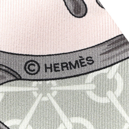 Hermes Silk La Promenade Du Matin Twilly Black Rose Poudre Celadon 4 of 4