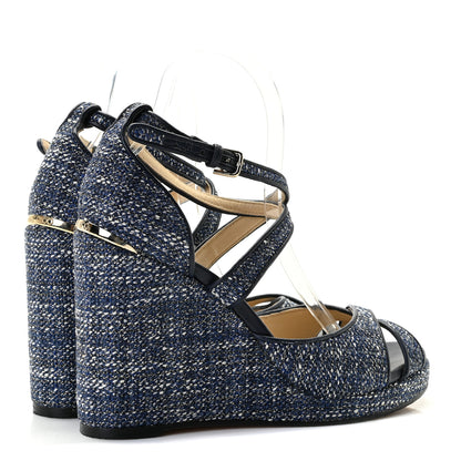 Jimmy Choo Tweed Alanah 105 Wedge Sandals 39.5 Blue 9 of 18