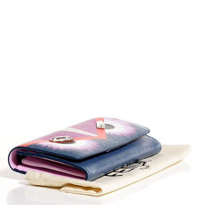 Fendi Vitello Elite Crystal Eye Monster Continental Wallet Cobalt Lavender Pink 5 of 9