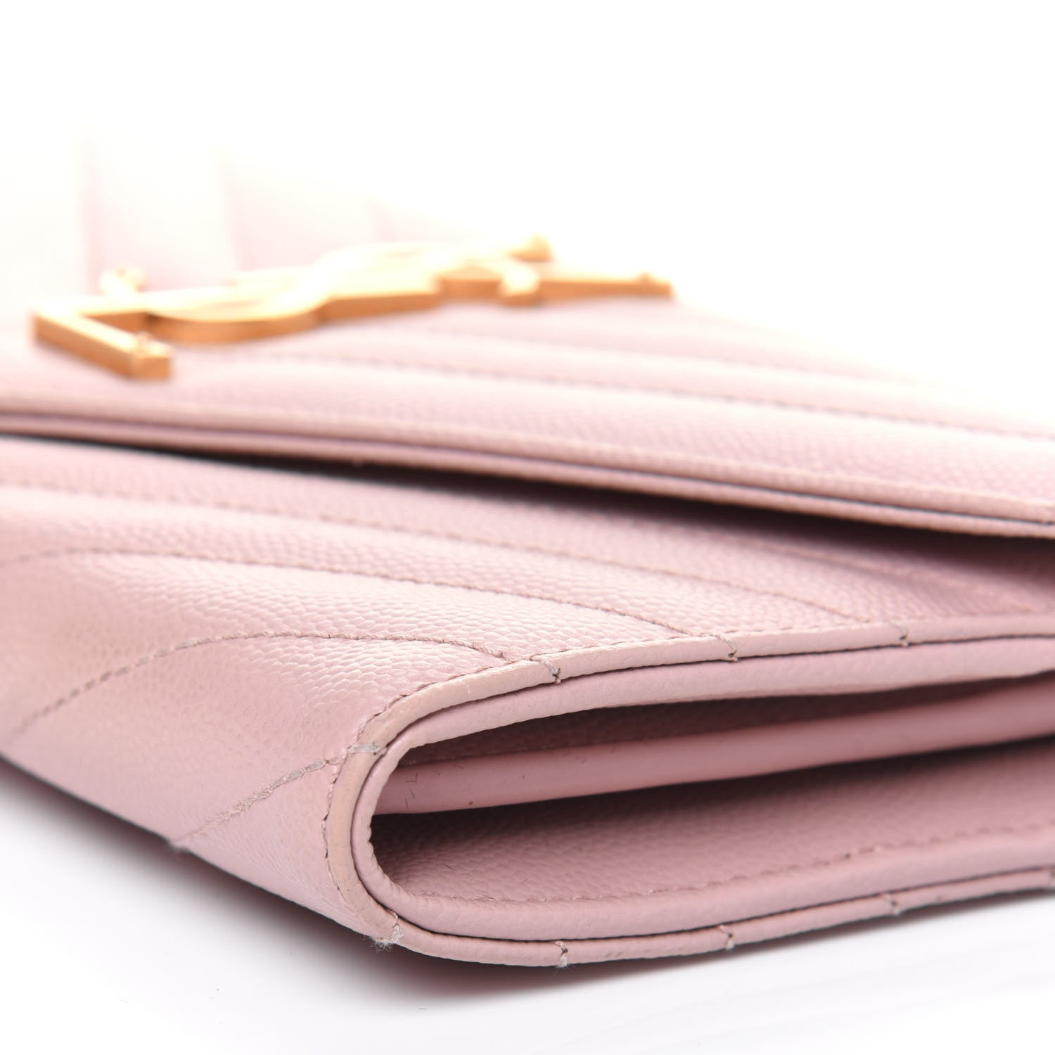 Saint Laurent Grain De Poudre Matelasse Chevron Monogram Flap Wallet Pale Pink 10 of 20