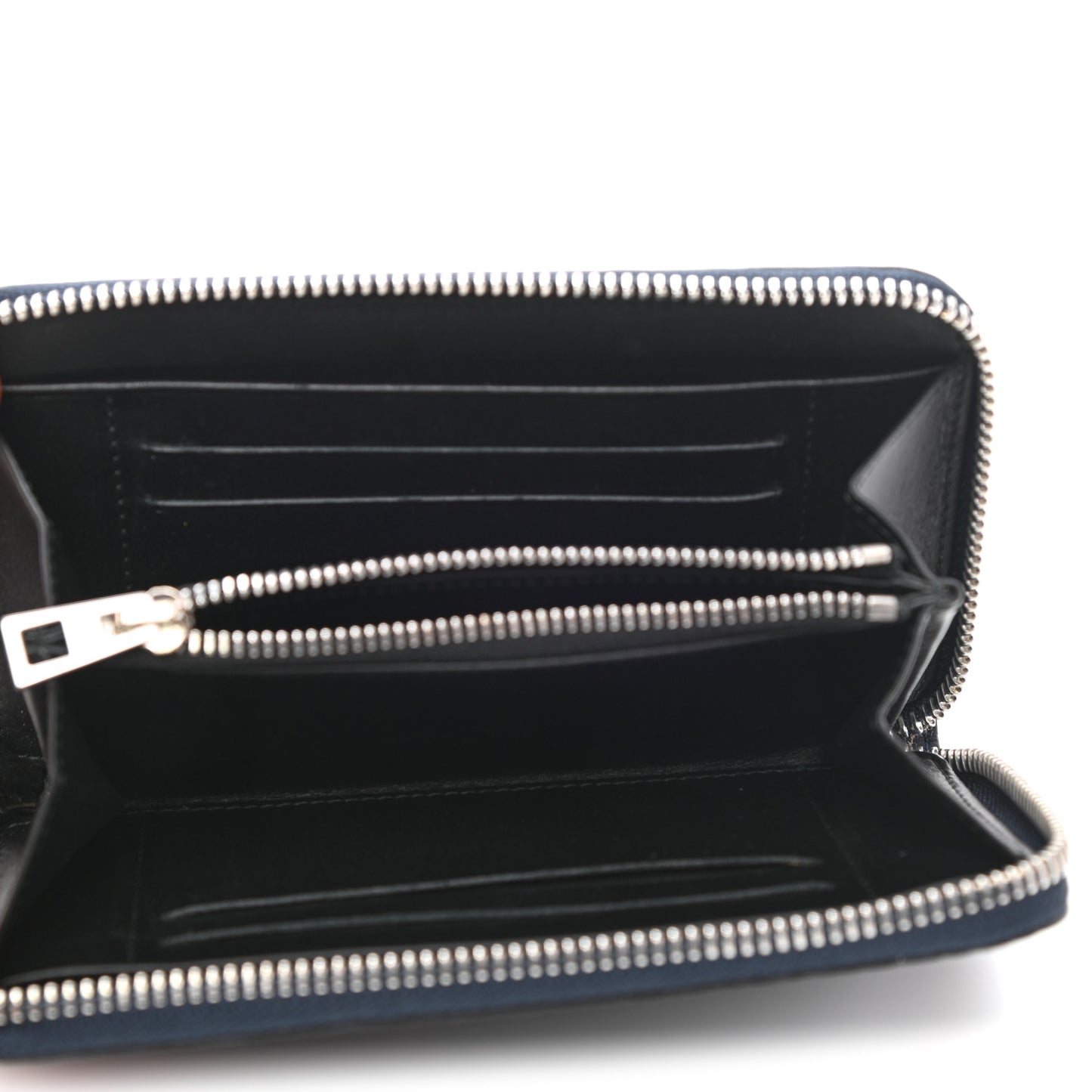 Calfskin Embossed Repeat Medium Zip Wallet Navy