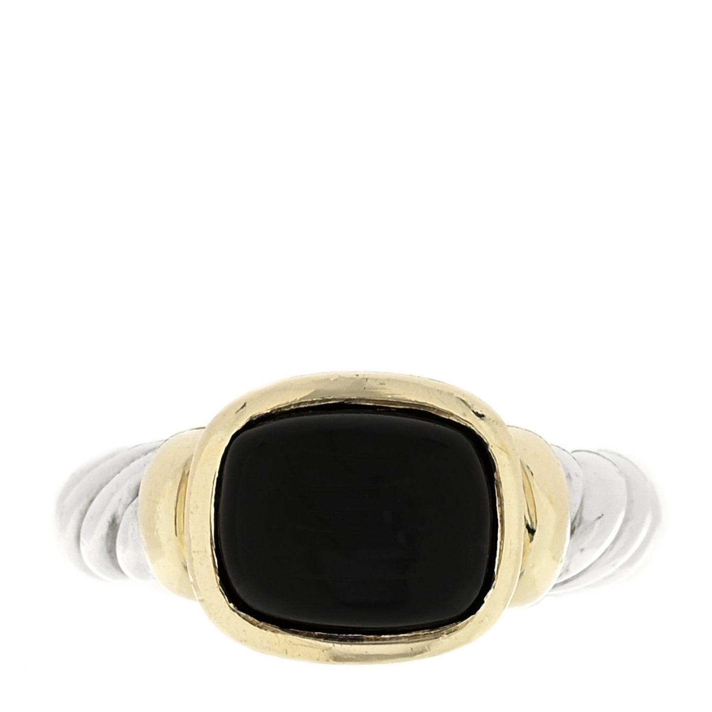 Sterling Silver 14K Yellow Gold Black Onyx 10mm Noblesse Ring 51 5.75