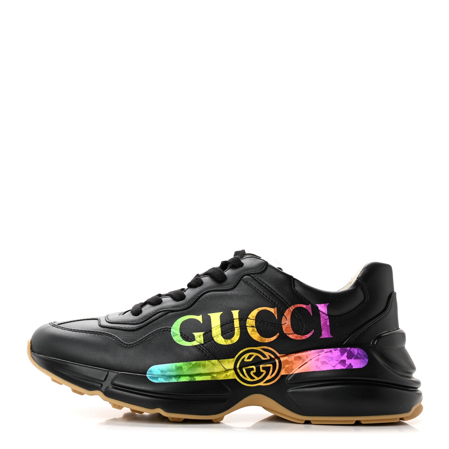 Gucci Calfskin Iridescent Logo Womens Rhyton Sneakers 40 Black 1 of 12