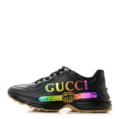 Gucci Calfskin Iridescent Logo Womens Rhyton Sneakers 40 Black 1 of 12