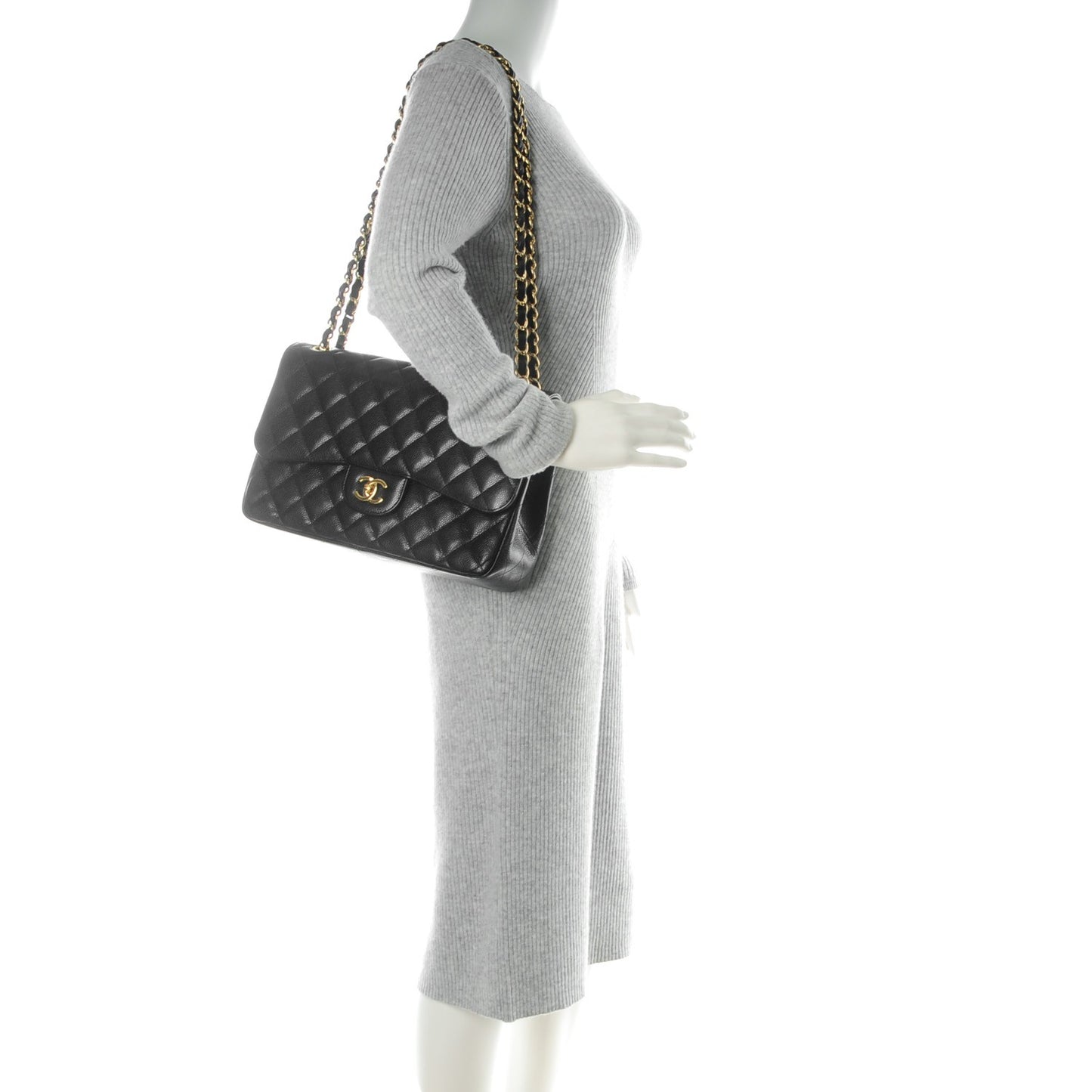Caviar Quilted Jumbo Double Flap Black
