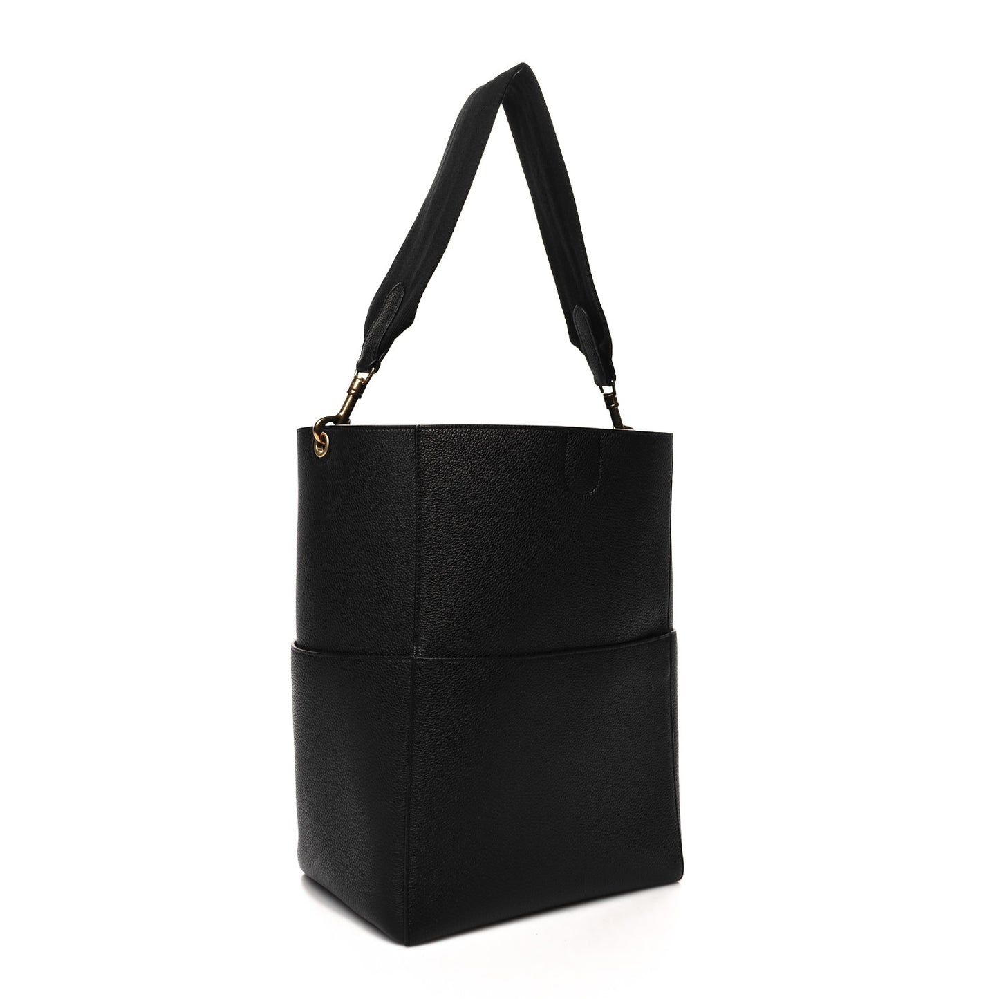 Soft Grained Calfskin Sangle Bucket Bag Black