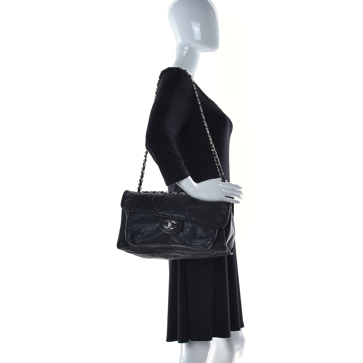 Washed Lambskin Accordion Flap Black