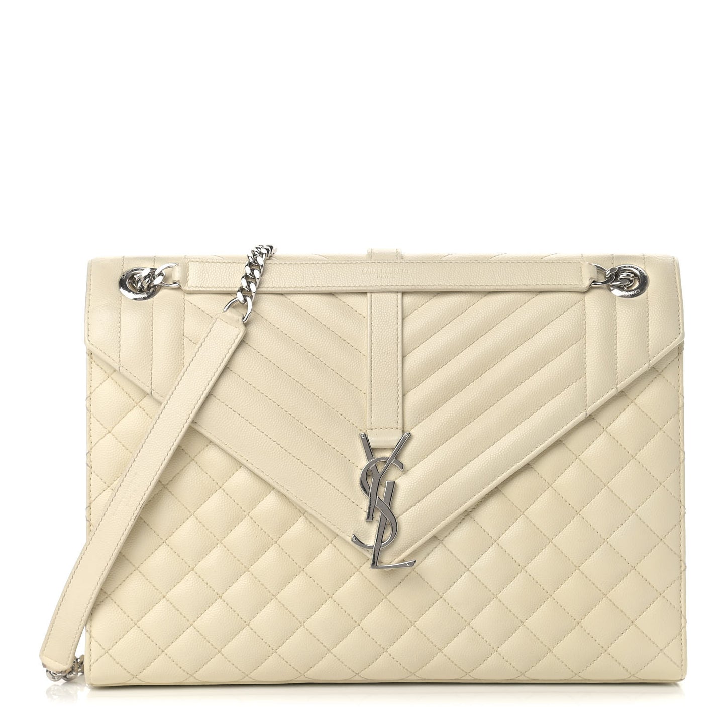 Grain De Poudre Textured Mixed Matelasse Large Triquilt Monogram Satchel Porcellana