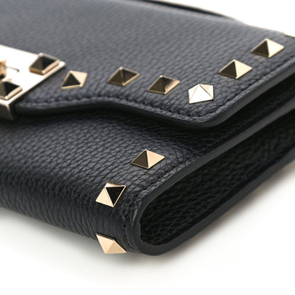 Valentino Garavani Pebbled Calfskin Rockstud Flip Lock Wallet On Chain Black 9 of 9