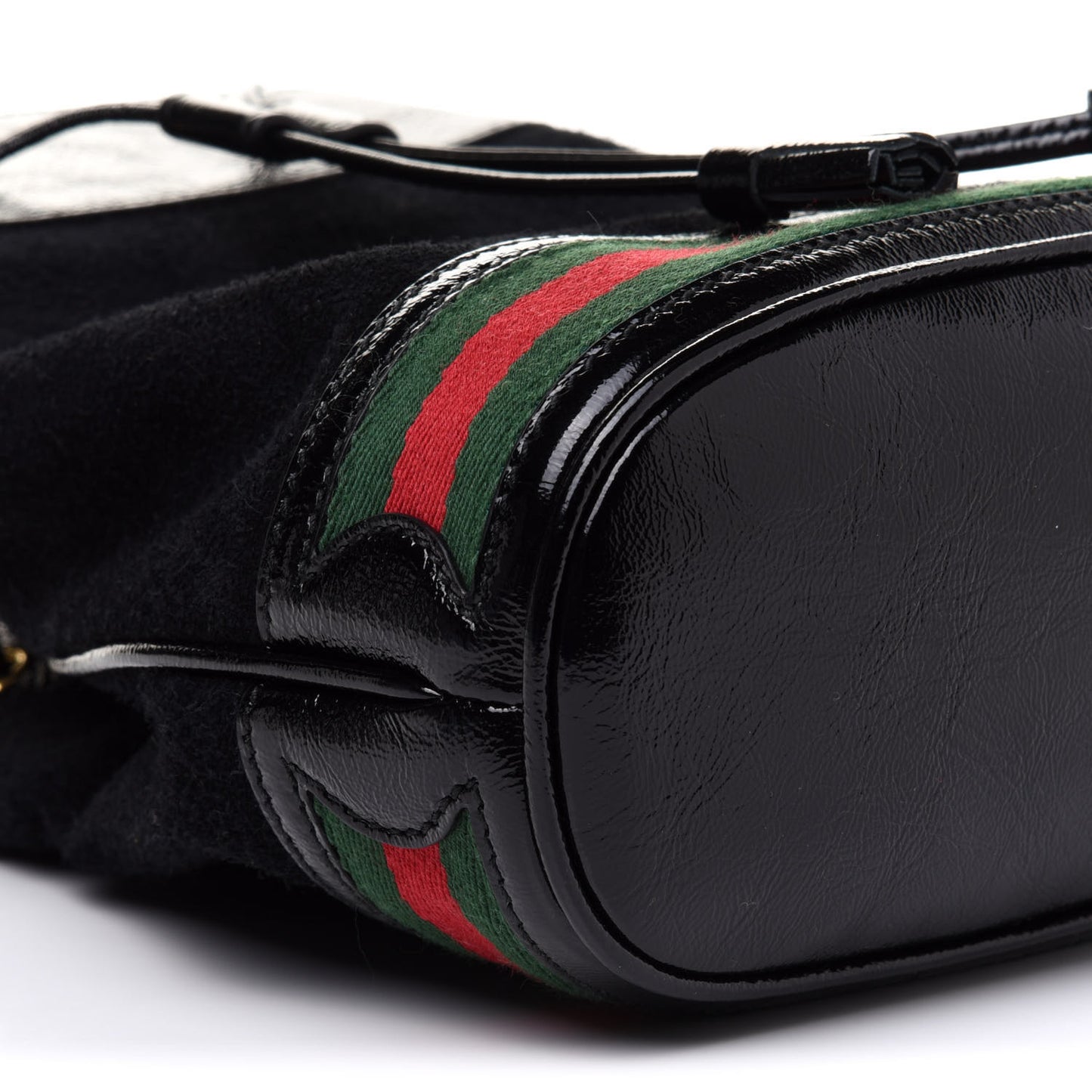 Suede Patent Web Small Ophidia Bucket Bag Black