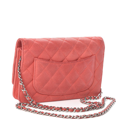 Chanel Iridescent Caviar Quilted Wallet On Chain WOC Coral 3 of 16