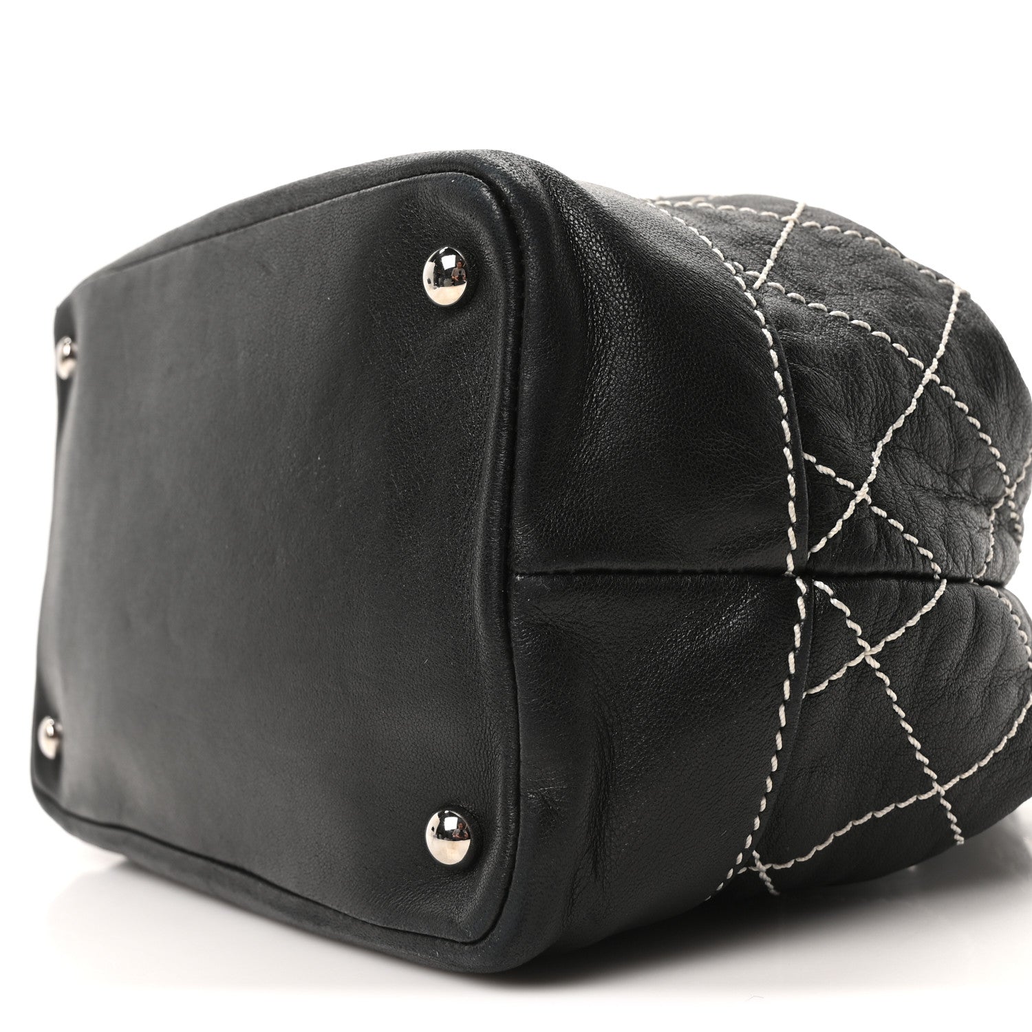 Chanel Calfskin Contrast Stitch Surpique Bucket Bag Black 10 of 10