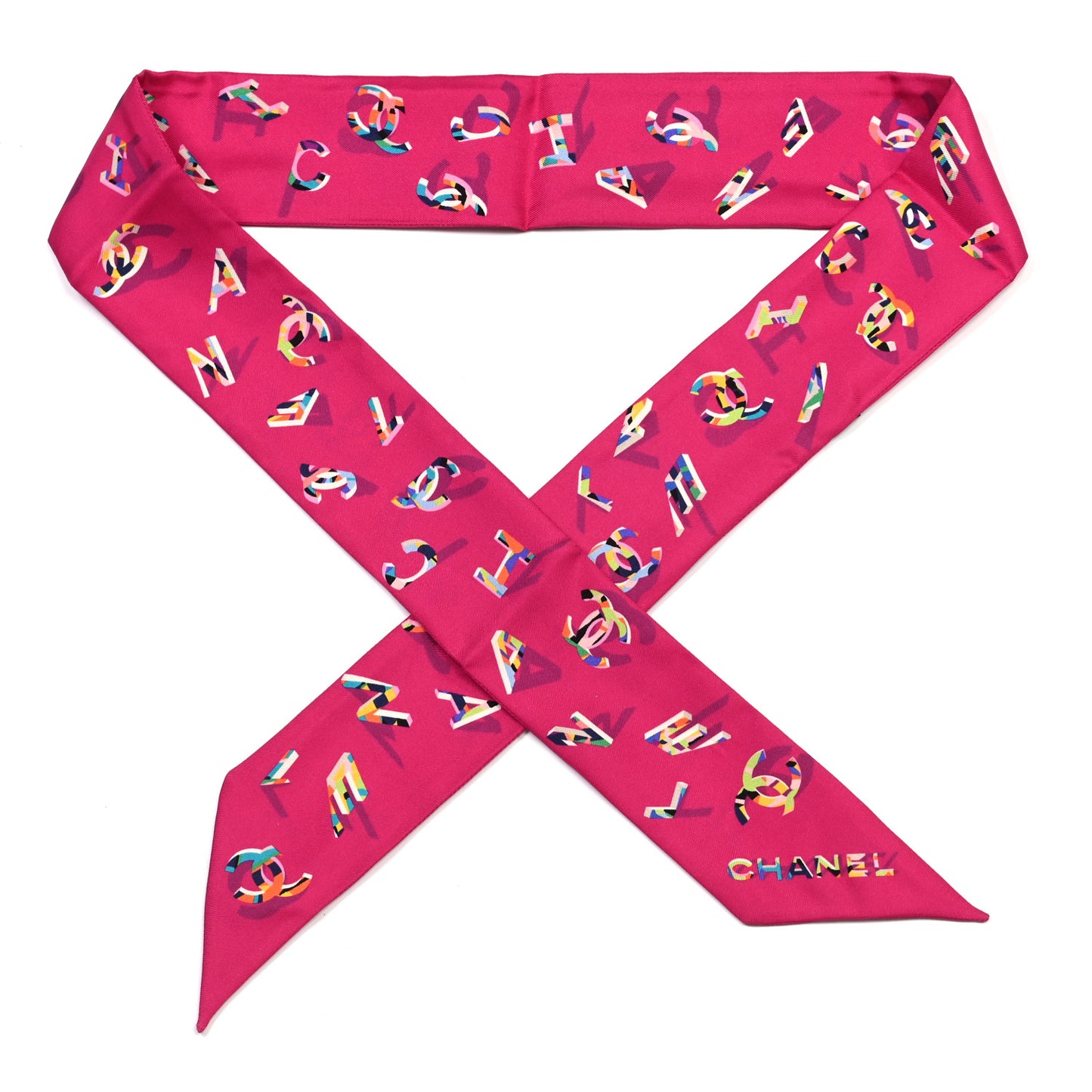 Silk CC Slim Bandeau Scarf Pink Multicolor