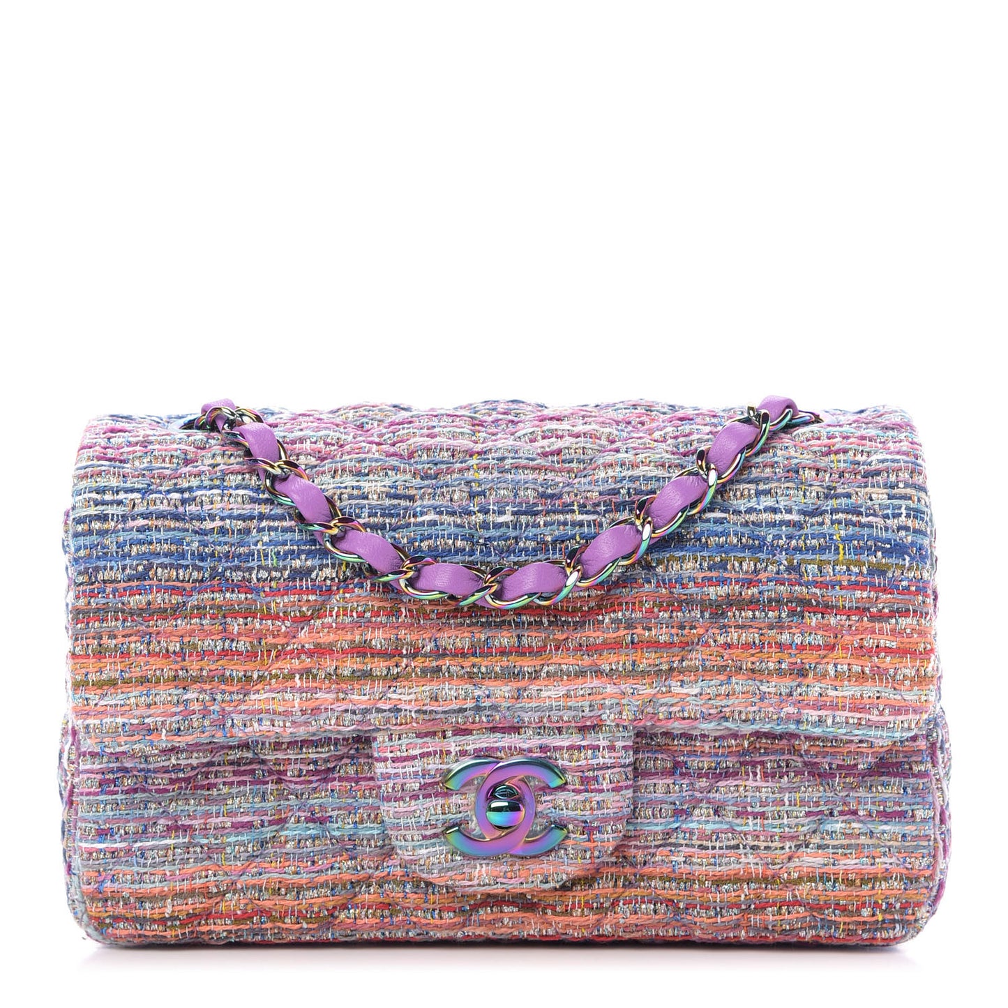 Tweed Quilted Mini Rectangular Flap Blue Pink Orange