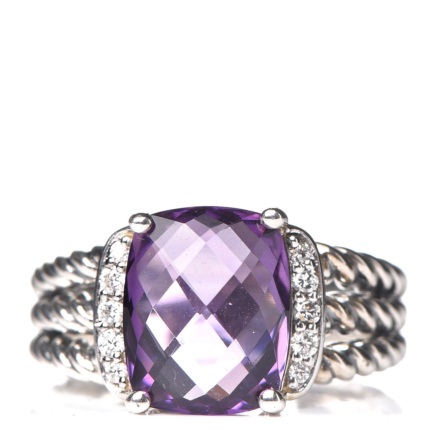 David Yurman Sterling Silver Diamond Amethyst 10mm Petite Wheaton Ring 49 5 1 of 6