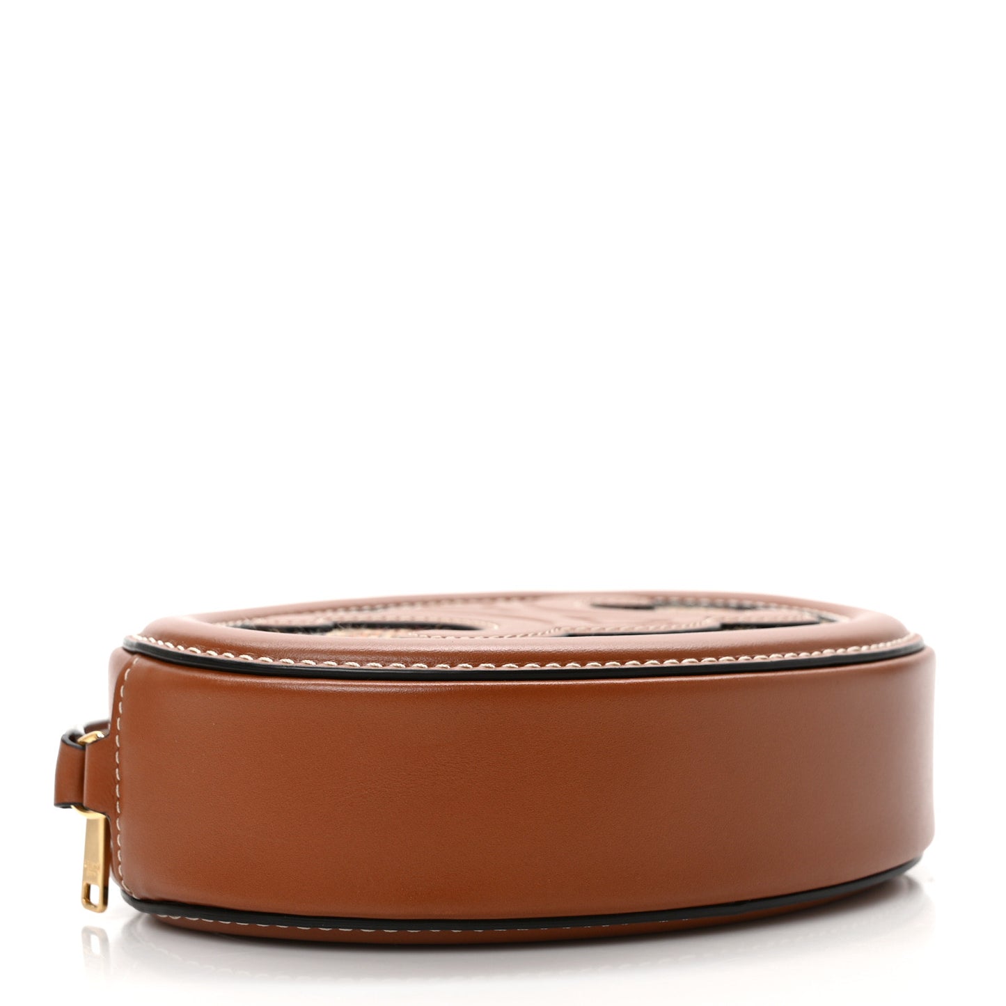 Smooth Calfskin Houndstooth Cuir Small Triomphe Oval Purse Crossbody Tan