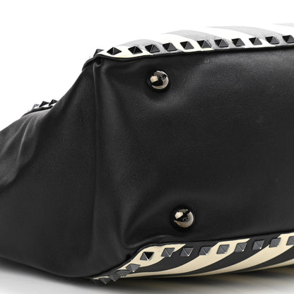 Valentino Garavani Calfskin Chevron Medium Rockstud Tote Light Ivory Black 8 of 14