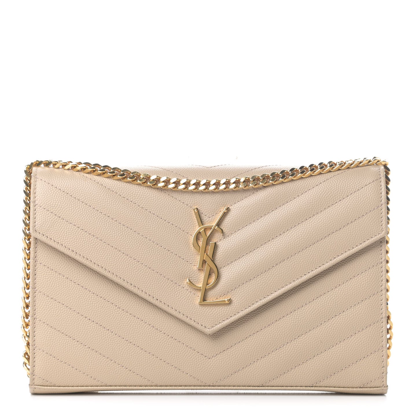 Grain De Poudre Matelasse Chevron Monogram Chain Wallet Nude Powder