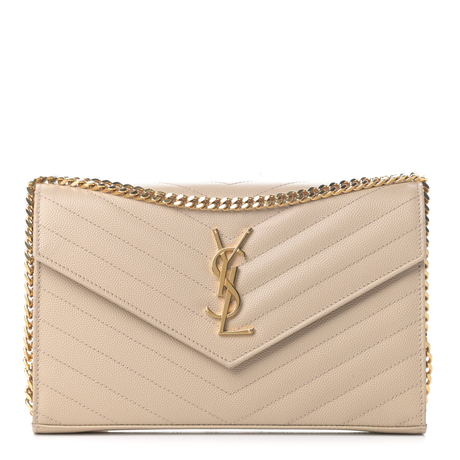 Saint Laurent Grain De Poudre Matelasse Chevron Monogram Chain Wallet Nude Powder 1 of 6