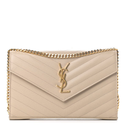 Saint Laurent Grain De Poudre Matelasse Chevron Monogram Chain Wallet Nude Powder 1 of 6