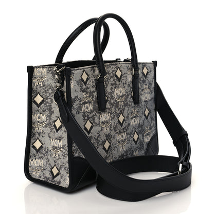 MCM Jacquard Monogram Small Tote Grey 3 of 9