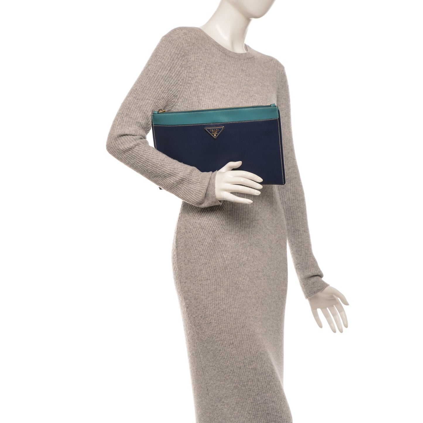 Saffiano Lux Bi-Color Clutch Bleuette Turchese