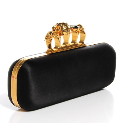 Alexander McQueen Satin Skull Knuckle Duster Box Clutch Black 3 of 8