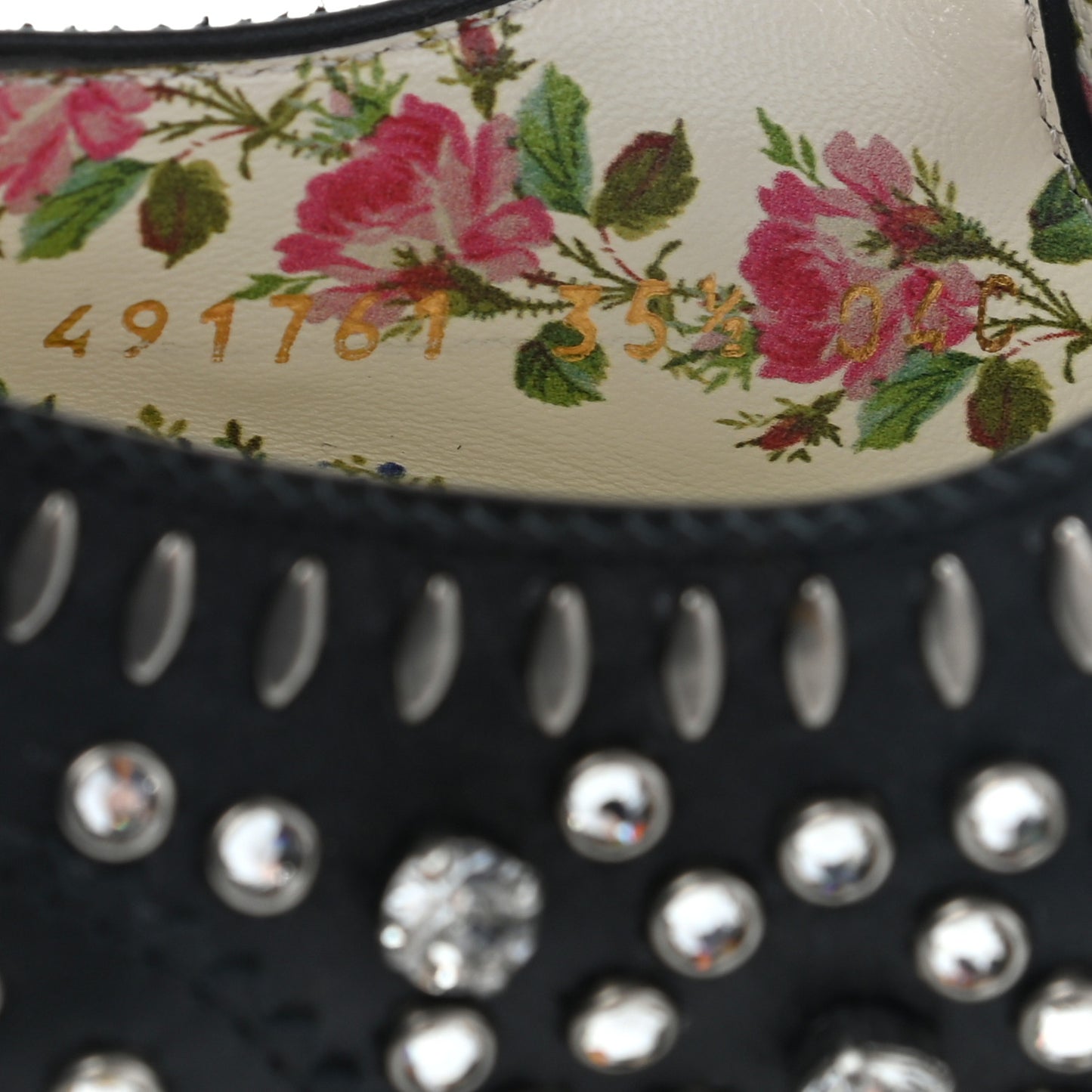 Calfskin Crystal Studded Womens Queercore Brogue Monk Strap Loafers 35.5 Black