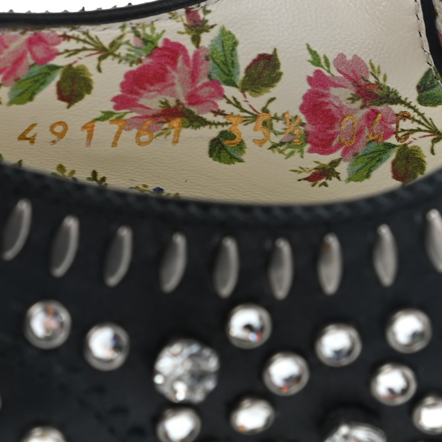 Gucci Calfskin Crystal Studded Womens Queercore Brogue Monk Strap Loafers 35.5 Black 7 of 10