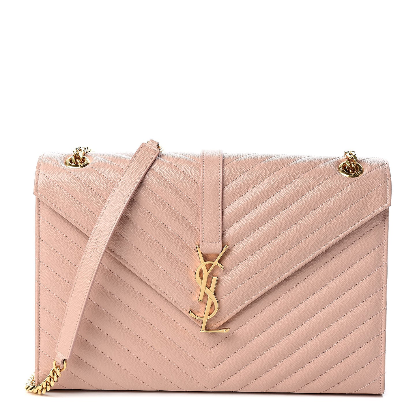 Grain De Poudre Matelasse Chevron Large Monogram Satchel Pale Pink