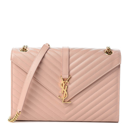 Saint Laurent Grain De Poudre Matelasse Chevron Large Monogram Satchel Pale Pink 1 of 11